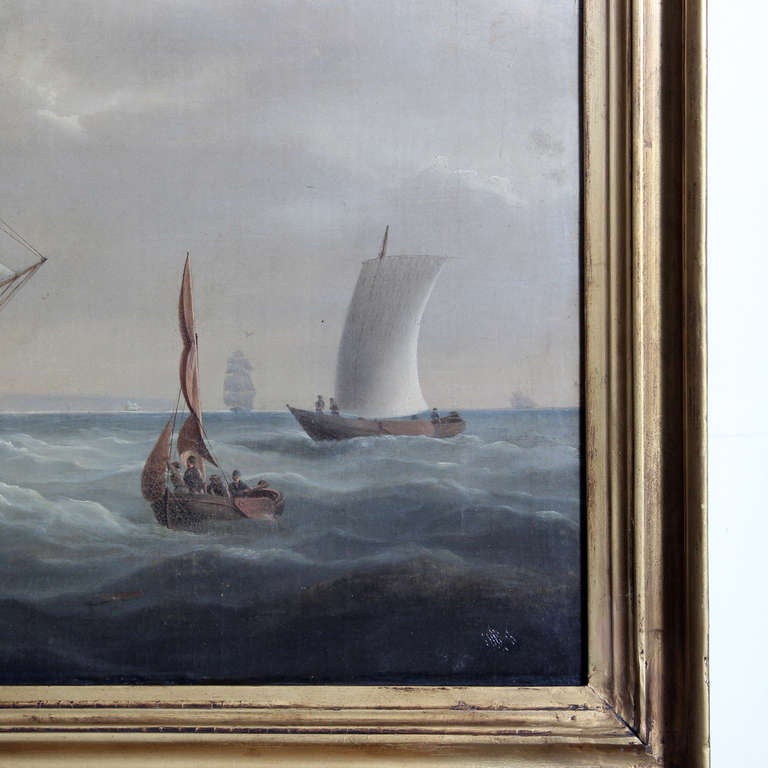 Large 19th Century Oil on Canvas Painting a Marine Scene in the English Channel 4