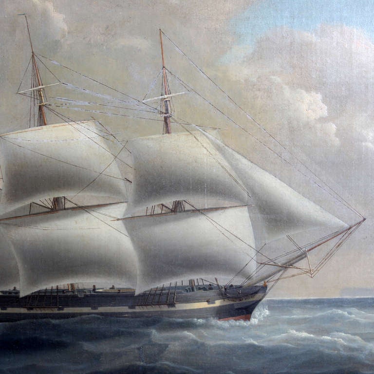 Large 19th Century Oil on Canvas Painting a Marine Scene in the English Channel 1
