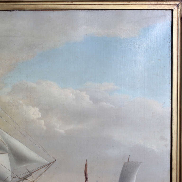 Large 19th Century Oil on Canvas Painting a Marine Scene in the English Channel 5