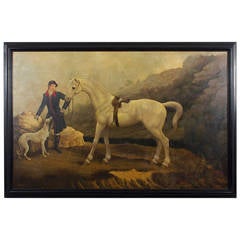 Vintage Large Oil On Canvas Horse and Rider Scene by William Skilling