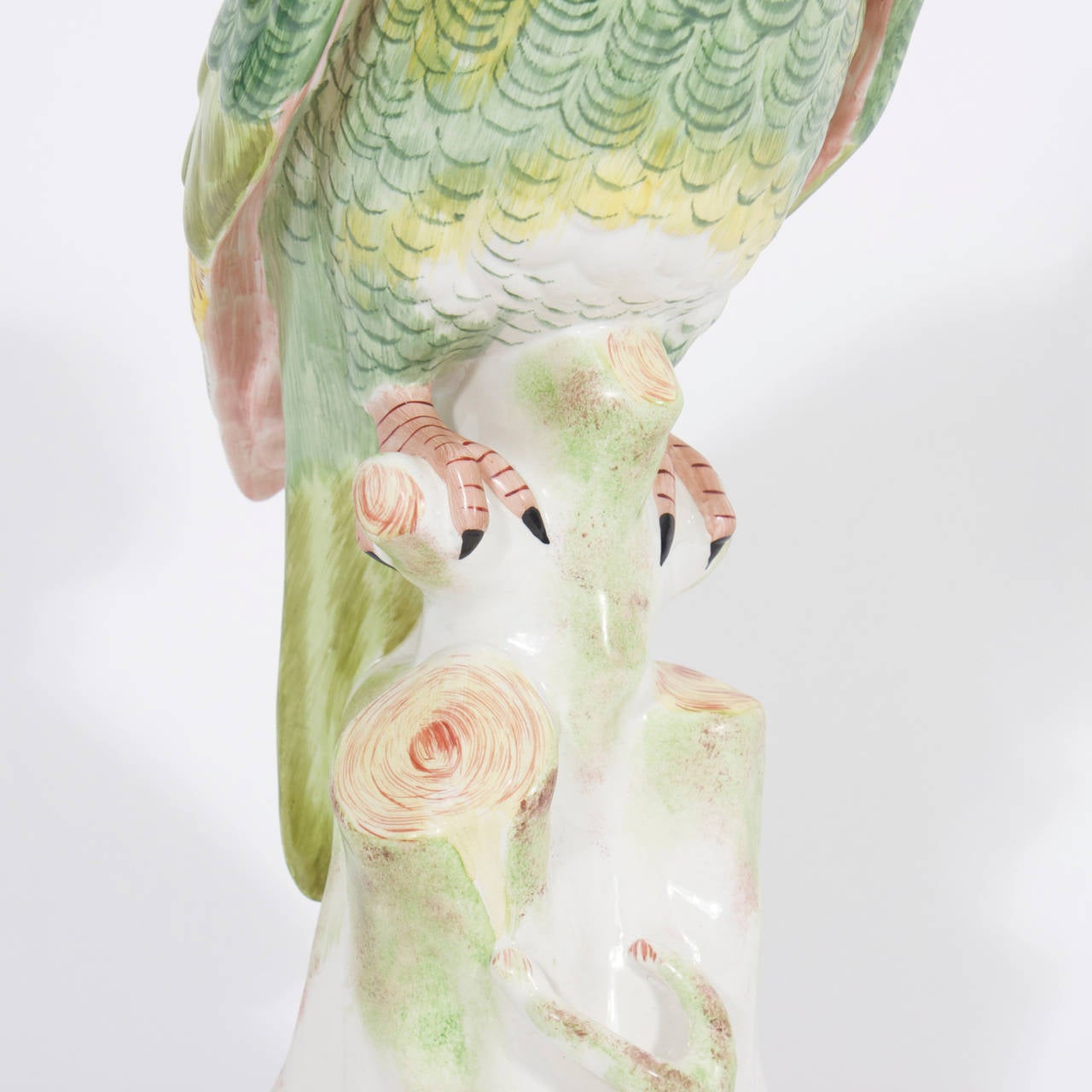 20th Century Italian Porcelain Parrot on Tree Trunk