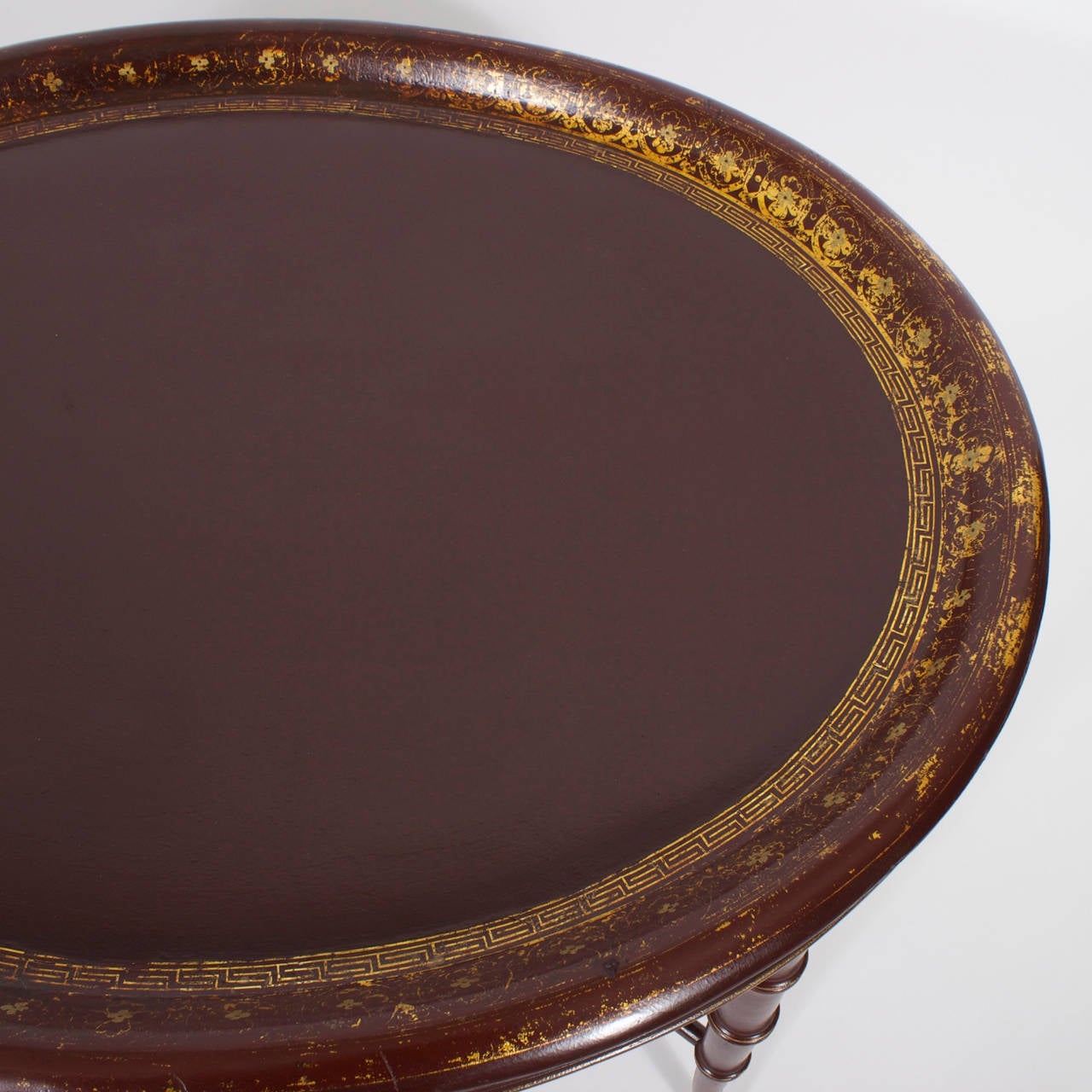 19th Century Red Paper Mache Tray on Custom Stand For Sale 4