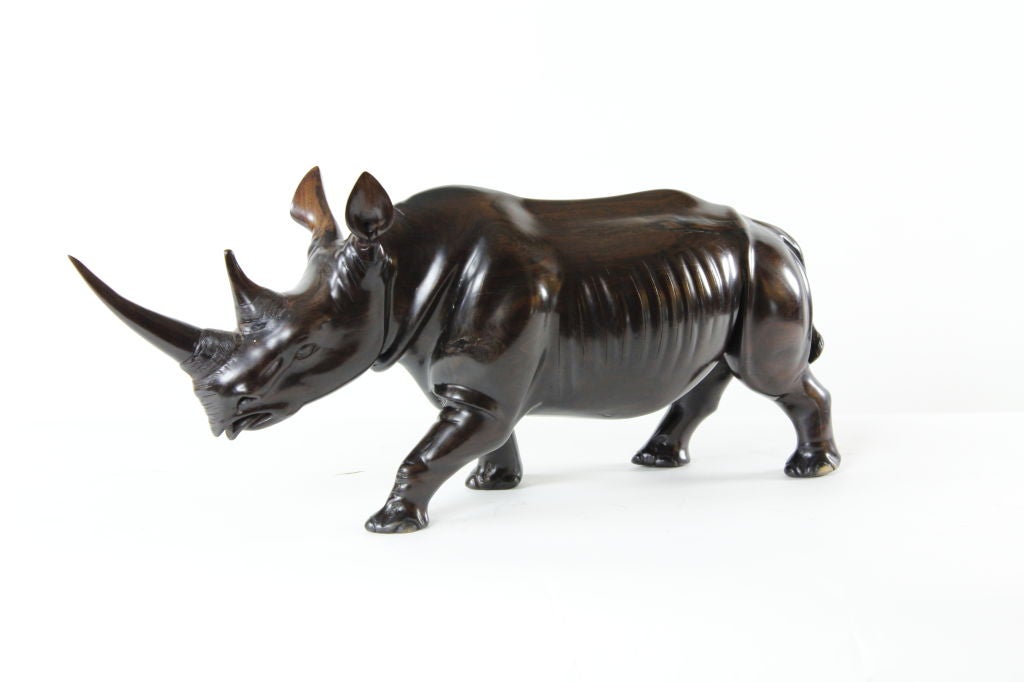 Sculptural Carved Rosewood Rhinoceros In Good Condition In Palm Beach, FL