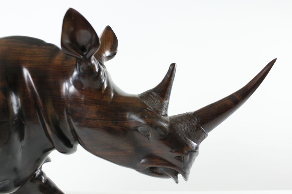 20th Century Sculptural Carved Rosewood Rhinoceros