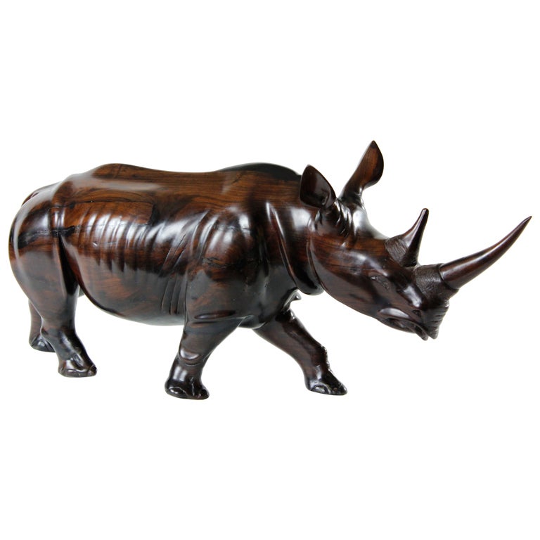 Sculptural Carved Rosewood Rhinoceros