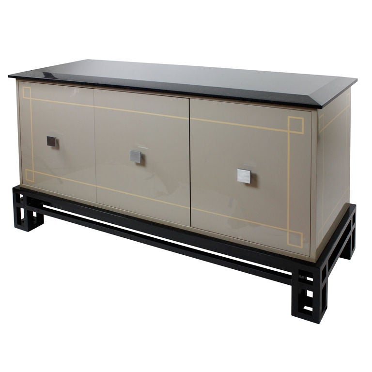 Grey Lacquer MidCentury Sideboard with Polished Granite Top For Sale