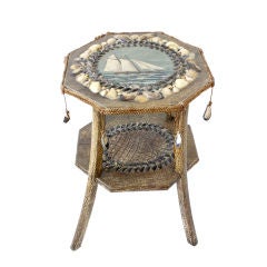Shell Decorated Table with a Marine Painting and Scallop Shells
