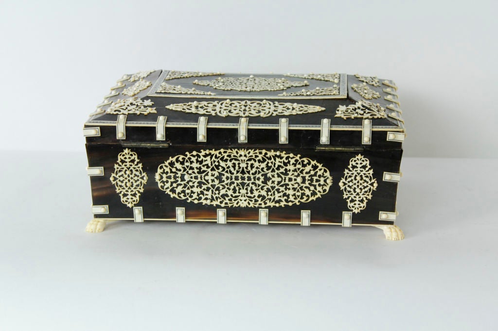 A Rare Large Bone and Ivory Anglo Indian Casket or Sewing Box 1