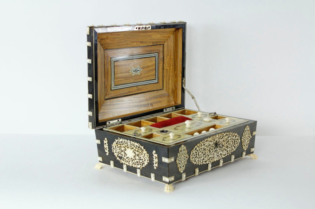 A Rare Large Bone and Ivory Anglo Indian Casket or Sewing Box 2