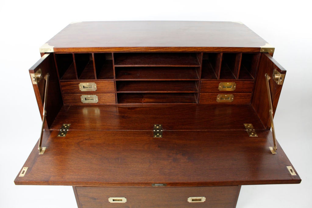 Late 20th Century 2 Part Rosewood Campaign Style Secretary Chest
