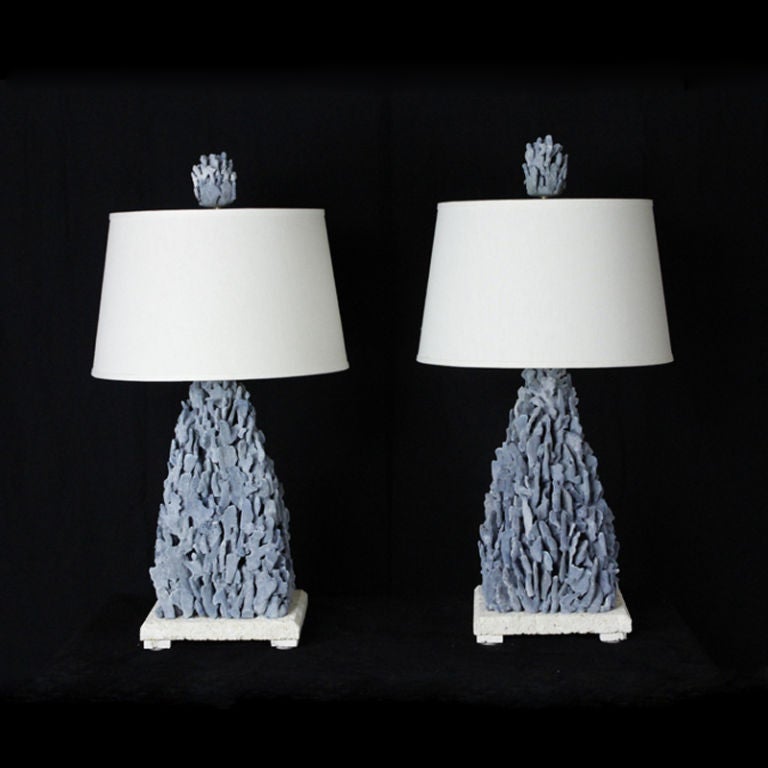 Pair of Pyramidal Shaped Blue Coral Lamps