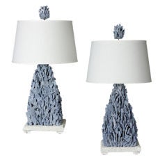 Pair of Pyramidal Shaped Blue Coral Lamps