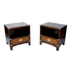 Retro Pair of Mahogany Campaign Style Chests with Pull Out Slides