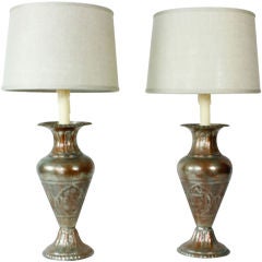 Etched Silver over Copper Moroccan Lamps