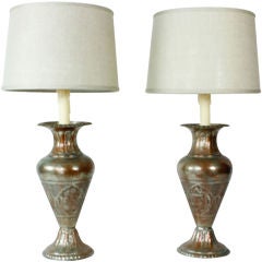 Etched Silver over Copper Moroccan  Lamps