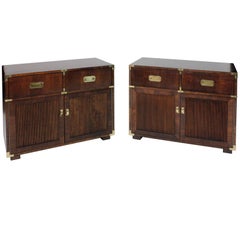 A Pair of Reeded Door Campaign Style Sideboards