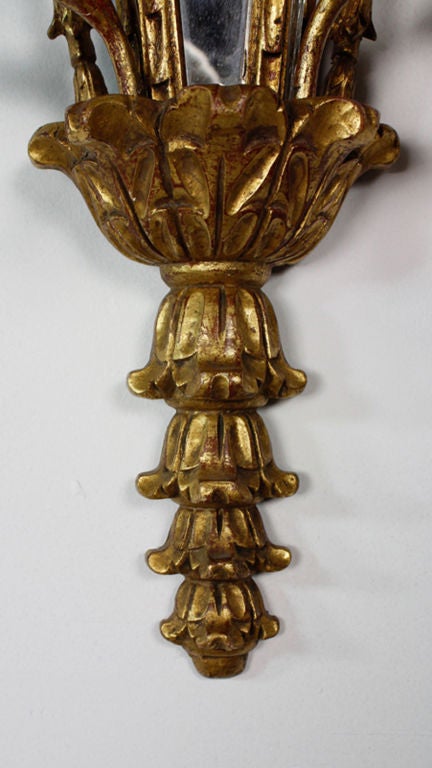Pair of Carved and Gilt Mirrored Italian Wall Sconces 1