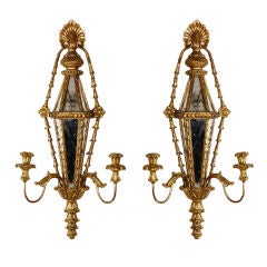 Pair of Carved and Gilt Mirrored Italian Wall Sconces 12