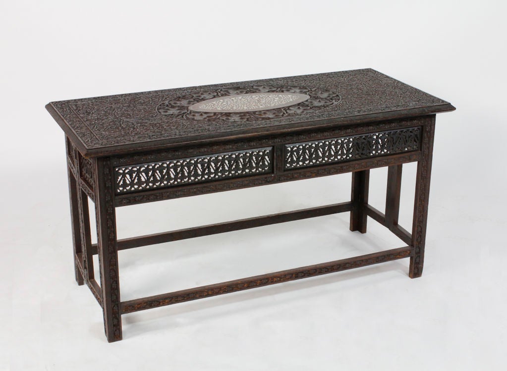 A Well Carved Anglo Indian Collapsable Table with Ivory Inlay