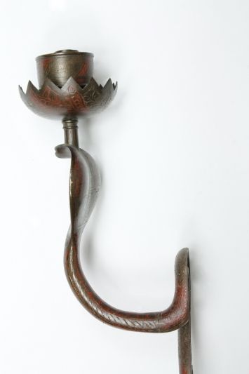 Indian Pair of Colored Etched and Brass Cobra Wall Sconces