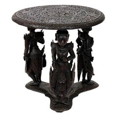 Exceptional Anglo-Indian Three-Figure Carved Round Table