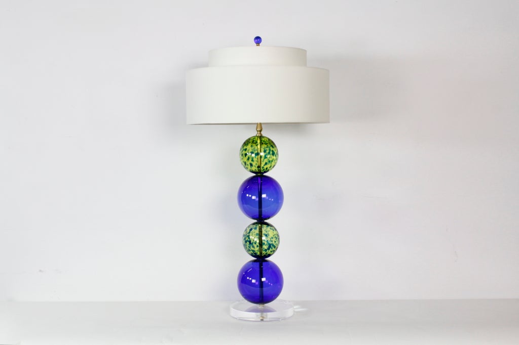 Pair of Custom Studio Hand Blown Glass Ball Lamps at 1stdibs