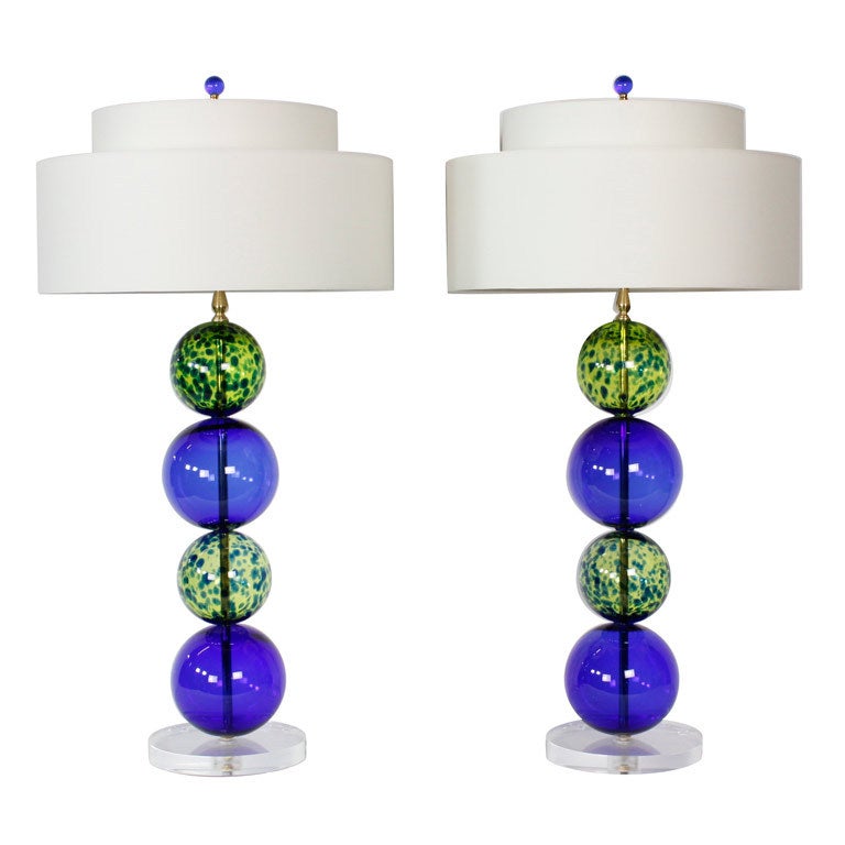 Pair of Custom Studio Hand Blown Glass Ball Lamps at 1stdibs