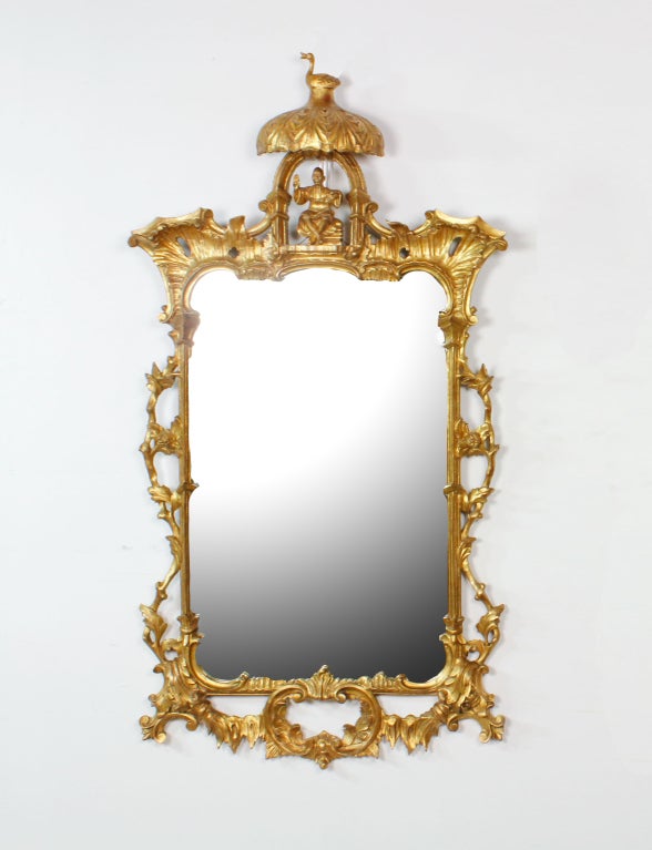 A Rare Matched Pair of Carved and Gilt Chinoiserie Style Mirrors
