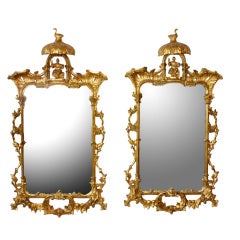 A Rare Matched Pair of Carved and Gilt Chinoiserie Style Mirrors