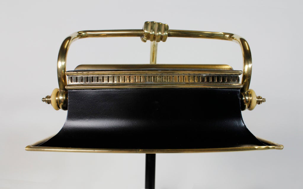 A Large Rectangular Shaped Brass Desk Lamp with Fist In Good Condition In Palm Beach, FL