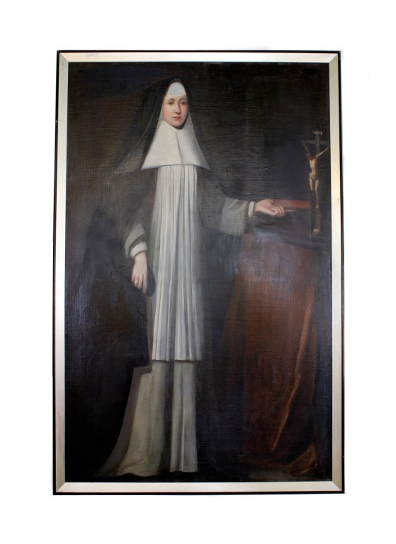 A pair of very large oil on canvas late 18th C. or early 19th C. paintings of young Augustinian nuns. The paintings exude a peaceful elegance, a calm and stately presence. St Augustine was founded as an English convent in France in the 17th C. <br