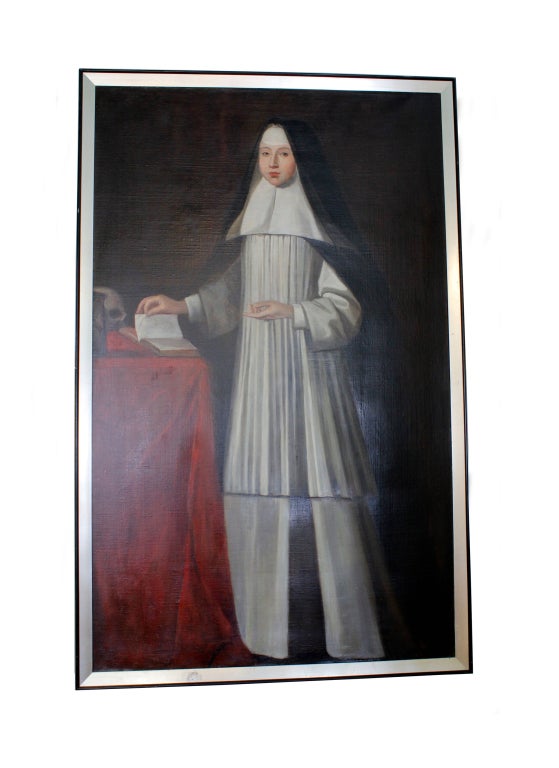 18th Century and Earlier A Pair of Full Length Paintings of Late 18th C. Young Nuns