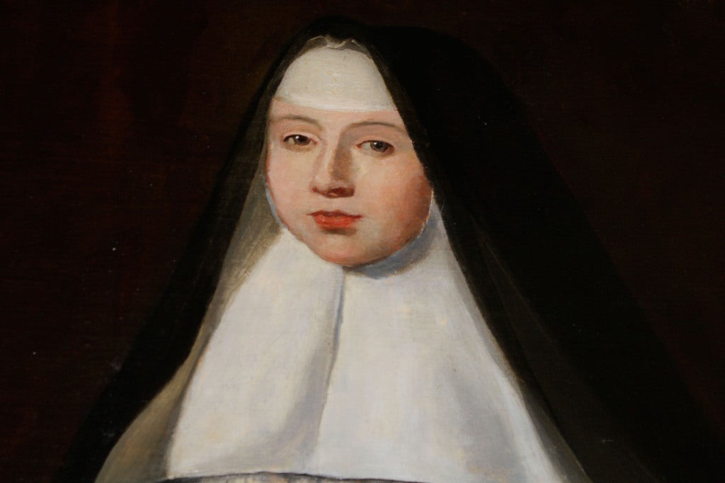 A Pair of Full Length Paintings of Late 18th C. Young Nuns 4