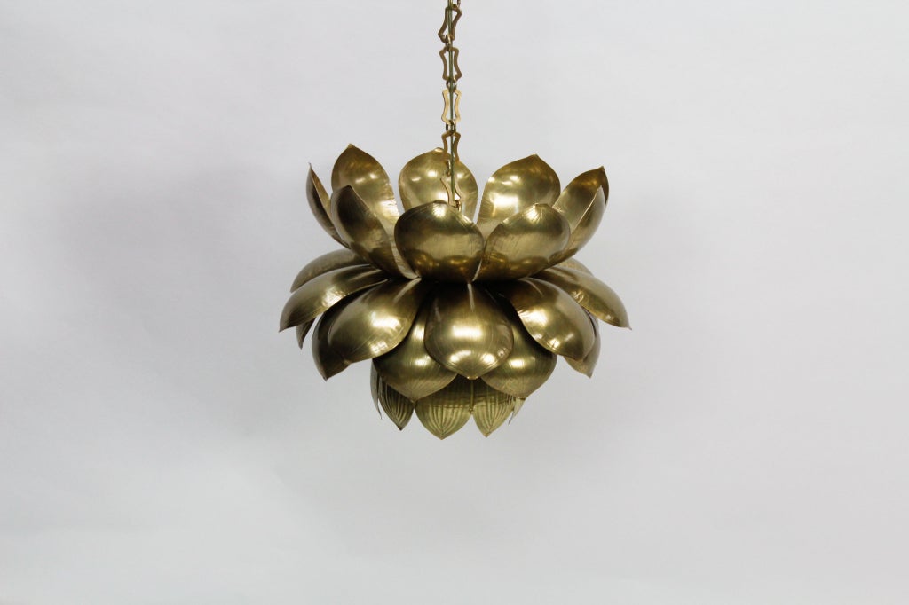 Pair of Large Feldman Brass Lotus Lights, Lamps or Chandeliers In Good Condition In Palm Beach, FL