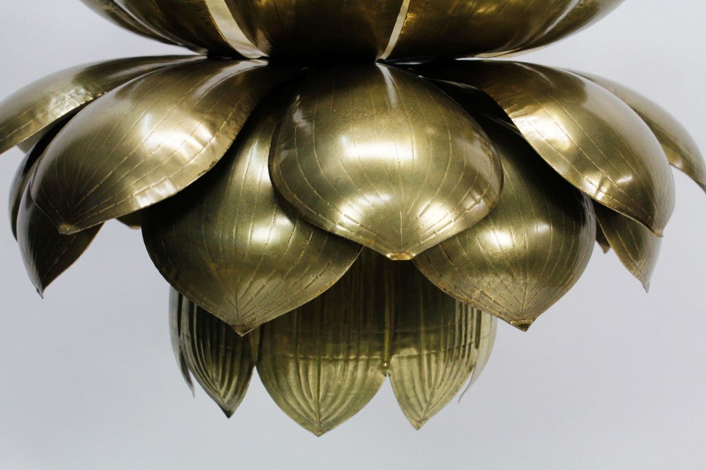 Pair of Large Feldman Brass Lotus Lights, Lamps or Chandeliers 2