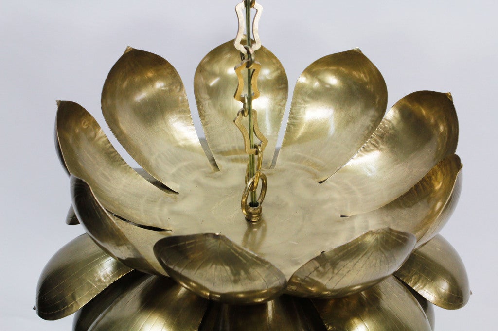 Pair of Large Feldman Brass Lotus Lights, Lamps or Chandeliers 4