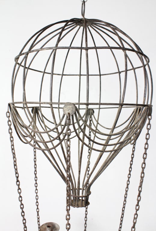 Early 20th Century French Large Iron Six-Arm Hot Air Balloon Chandelier