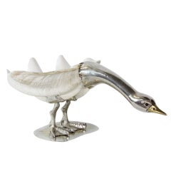 Mid 20th C. Clam Shell Mounted as a Swan. Silver Plated Brass by Binazzi