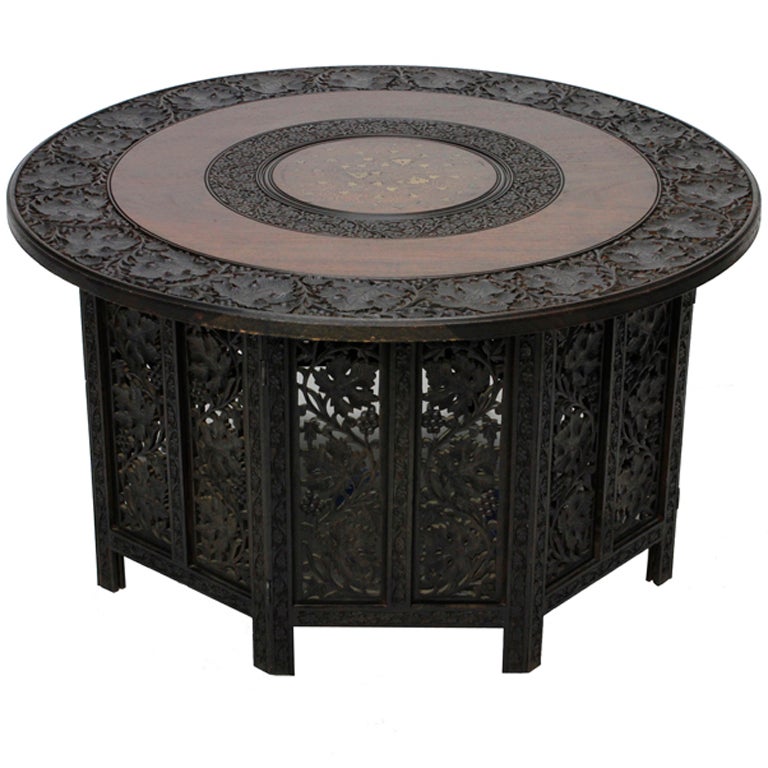 Carved Anglo-Indian Large Round Low Table