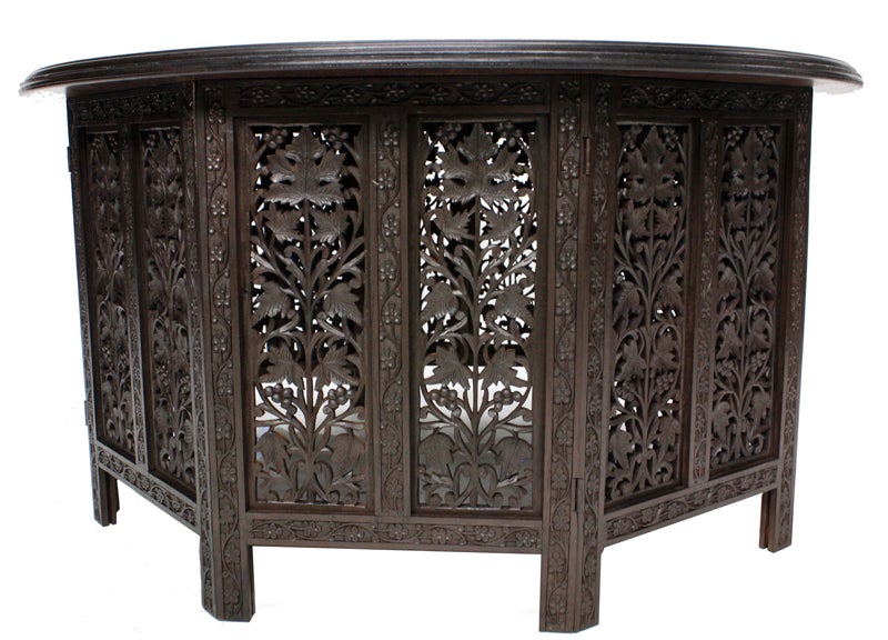 Carved Anglo-Indian Large Round Low Table In Excellent Condition In Palm Beach, FL