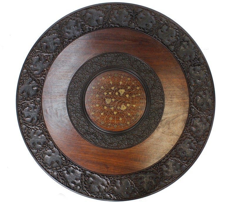 20th Century Carved Anglo-Indian Large Round Low Table