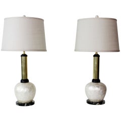 Retro Pair of  Capiz Shell Lamps