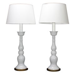Pair of Tall Candlestick Style Porcelain Lamps