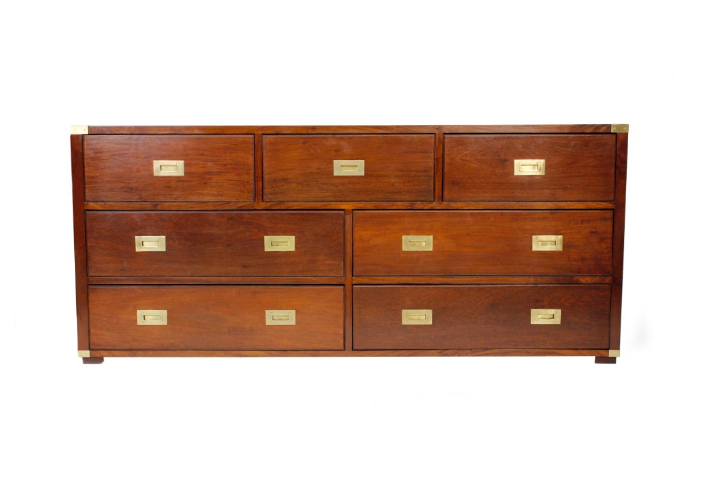 Hong Kong A Mahogany 7 Drawer Campaign Style Sideboard or Double Dresser