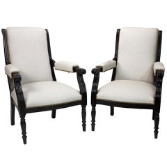 Antique Pair of 19th C. William IV Style Upholstered Reclining chairs