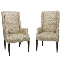 Pair of Stylized Wing Chairs with Tapered Legs