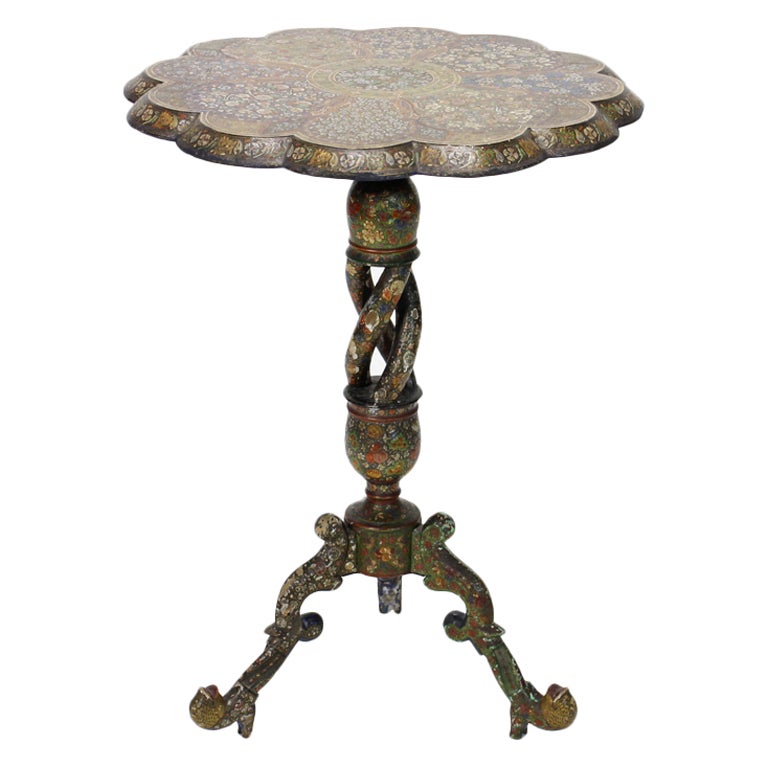Kashmir Lacquer Decorated Scalloped Top Table
