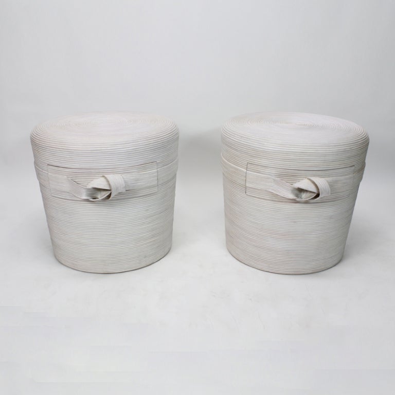 A Pair of Labeled Betty Cobonpue Ribbon Rattan Nightstands