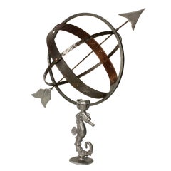 Vintage Seahorse Aluminum, Copper and Iron Armillary or Sundial