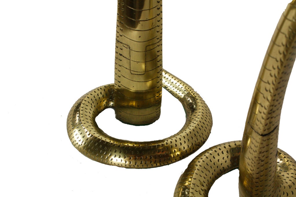 Large Stamped and Etched Brass Cobra Candlesticks 3
